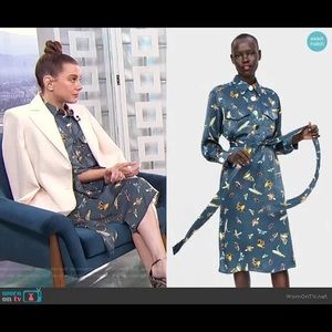 Zara blue satin silk belt midi dress